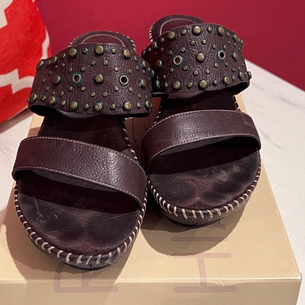 Arturo Chiang Dark Brown Studded Sandals